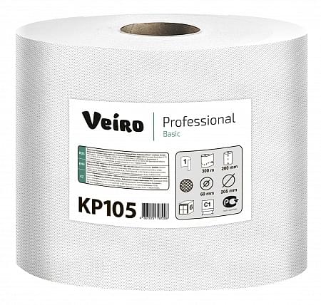 Полотенца бумажные в рулонах с центральной вытяжкой Veiro Professional Basic, цвет натуральный, 1 слой, длина рулона 300 м (KP105)